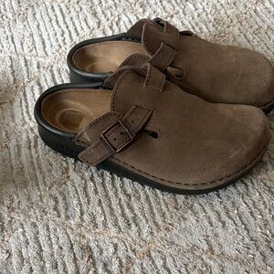 Birkenstock Brown Suede Clogs